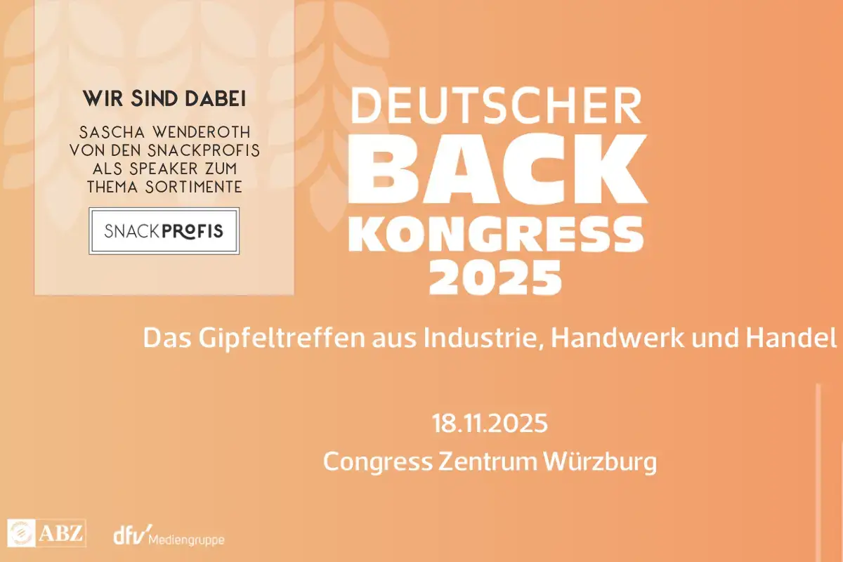 Mit dem Deutschen Backkongress 2025 entsteht wieder eine zentrale Plattform für alle, die in der Bäckerei-, Snack- und Backwarenwelt unterwegs sind. Als SNACKPROFIS sehen wir diesen Kongress als Chance – eine Bühne, um unser Expertenwissen einzubringen und gemeinsam mit der Backbranche auszuloten, wie Snacks zur Wachstumssäule werden.