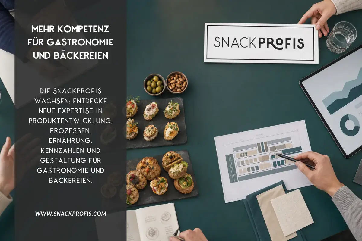 Die SNACKPROFIS wachsen. Mit zusätzlicher Expertise in Produktentwicklung, Prozessoptimierung, Ernährung, Kennzahlen und Gestaltung unterstützen wir Gastronomie und Bäckereien noch umfassender.